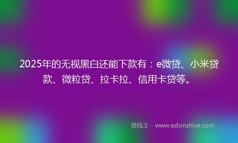 2025年的无视黑白还能下款有：e微贷、小米贷款、微粒贷、拉卡拉、信用卡贷等。