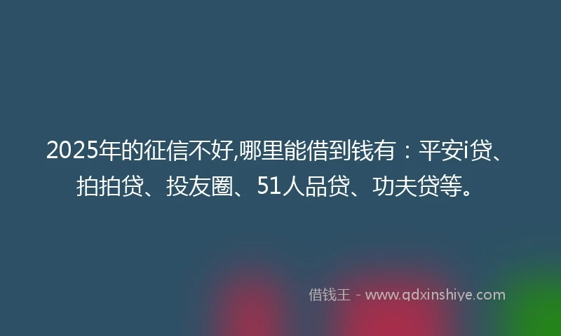 2025年的征信不好,哪里能借到钱有：平安i贷、拍拍贷、投友圈、51人品贷、功夫贷等。