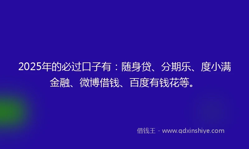 2025年的必过口子有：随身贷、分期乐、度小满金融、微博借钱、百度有钱花等。