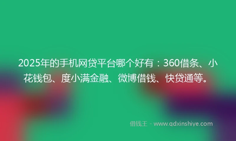 2025年的手机网贷平台哪个好有：360借条、小花钱包、度小满金融、微博借钱、快贷通等。