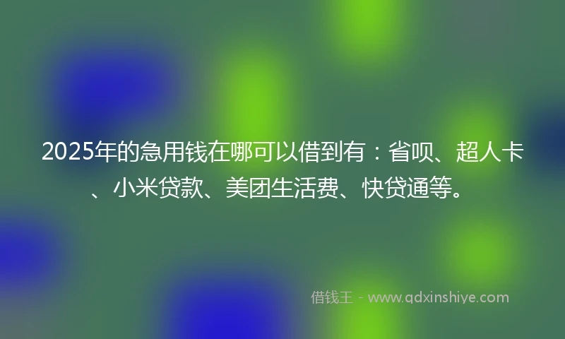 2025年的急用钱在哪可以借到有：省呗、超人卡、小米贷款、美团生活费、快贷通等。