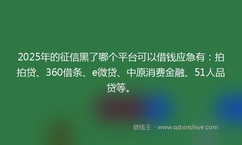 2025年的征信黑了哪个平台可以借钱应急有：拍拍贷、360借条、e微贷、中原消费金融、51人品贷等。
