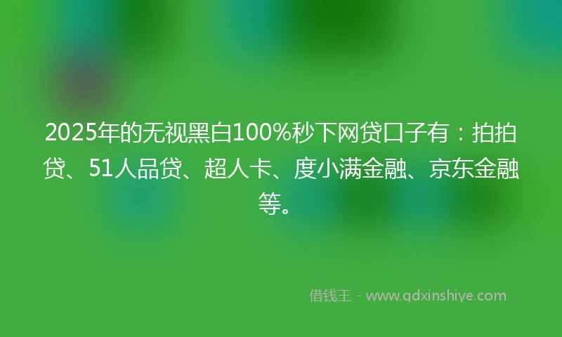 2025年的无视黑白100%秒下网贷口子有：拍拍贷、51人品贷、超人卡、度小满金融、京东金融等。