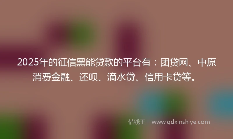 2025年的征信黑能贷款的平台有：团贷网、中原消费金融、还呗、滴水贷、信用卡贷等。