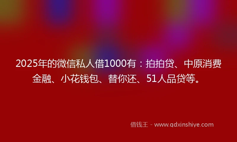2025年的微信私人借1000有：拍拍贷、中原消费金融、小花钱包、替你还、51人品贷等。
