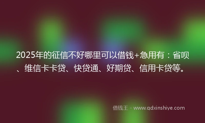 2025年的征信不好哪里可以借钱+急用有：省呗、维信卡卡贷、快贷通、好期贷、信用卡贷等。