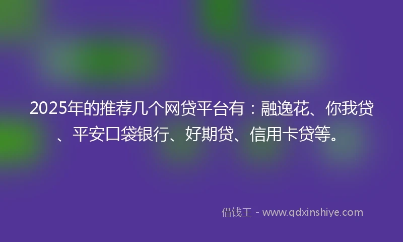 2025年的推荐几个网贷平台有：融逸花、你我贷、平安口袋银行、好期贷、信用卡贷等。