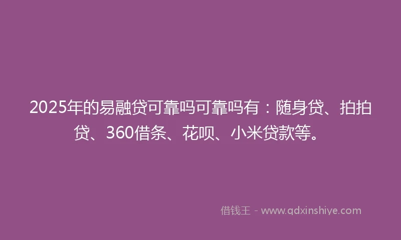 2025年的易融贷可靠吗可靠吗有：随身贷、拍拍贷、360借条、花呗、小米贷款等。