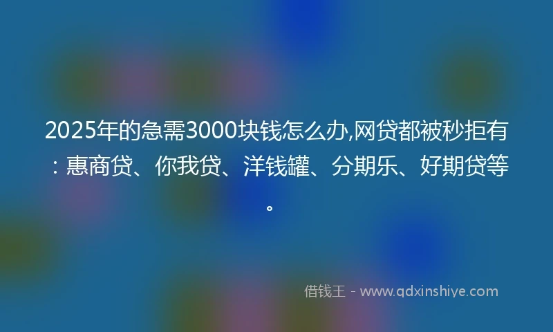2025年的急需3000块钱怎么办,网贷都被秒拒有：惠商贷、你我贷、洋钱罐、分期乐、好期贷等。