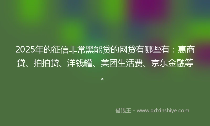 2025年的征信非常黑能贷的网贷有哪些有：惠商贷、拍拍贷、洋钱罐、美团生活费、京东金融等。