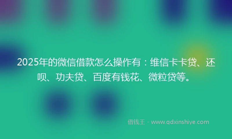 2025年的微信借款怎么操作有：维信卡卡贷、还呗、功夫贷、百度有钱花、微粒贷等。