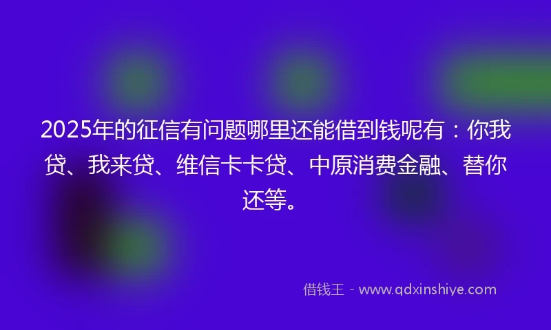 2025年的征信有问题哪里还能借到钱呢有：你我贷、我来贷、维信卡卡贷、中原消费金融、替你还等。