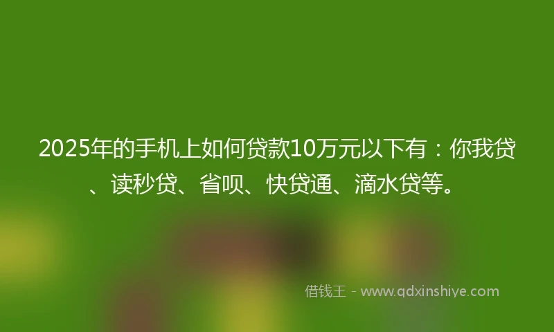 2025年的手机上如何贷款10万元以下有：你我贷、读秒贷、省呗、快贷通、滴水贷等。