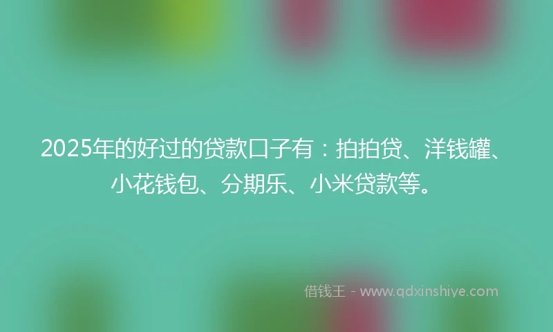2025年的好过的贷款口子有：拍拍贷、洋钱罐、小花钱包、分期乐、小米贷款等。