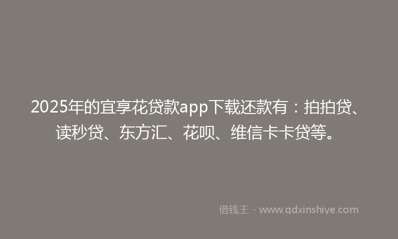 2025年的宜享花贷款app下载还款有：拍拍贷、读秒贷、东方汇、花呗、维信卡卡贷等。