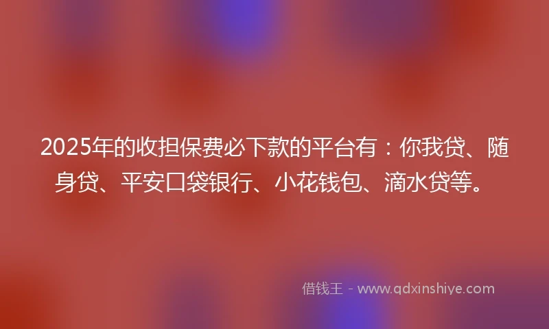 2025年的收担保费必下款的平台有：你我贷、随身贷、平安口袋银行、小花钱包、滴水贷等。