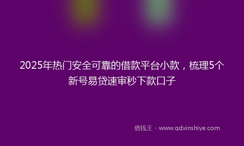 2025年热门安全可靠的借款平台小款，梳理5个新号易贷速审秒下款口子