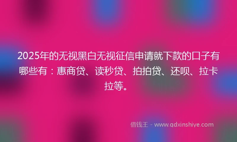 2025年的无视黑白无视征信申请就下款的口子有哪些有：惠商贷、读秒贷、拍拍贷、还呗、拉卡拉等。