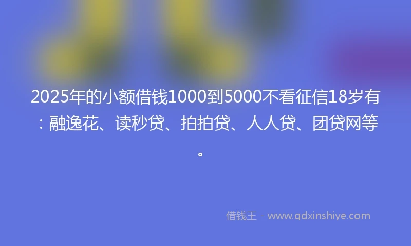 2025年的小额借钱1000到5000不看征信18岁有：融逸花、读秒贷、拍拍贷、人人贷、团贷网等。