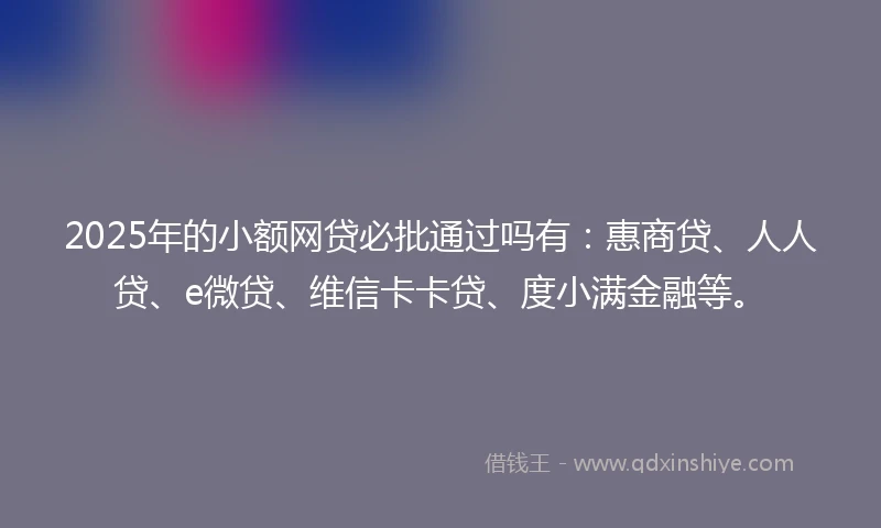 2025年的小额网贷必批通过吗有：惠商贷、人人贷、e微贷、维信卡卡贷、度小满金融等。