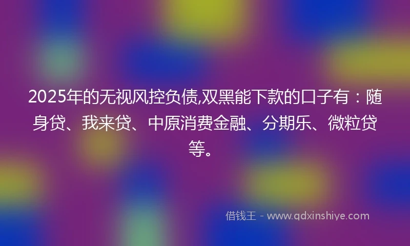 2025年的无视风控负债,双黑能下款的口子有：随身贷、我来贷、中原消费金融、分期乐、微粒贷等。