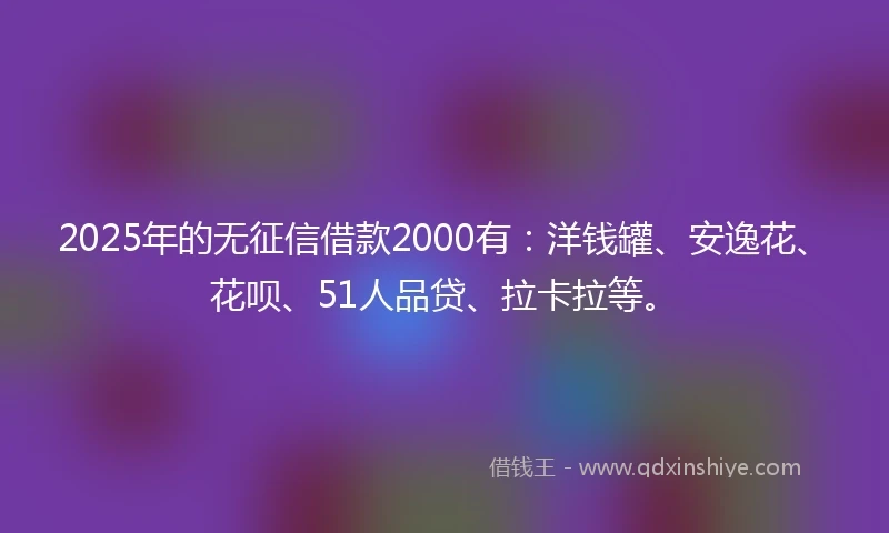 2025年的无征信借款2000有：洋钱罐、安逸花、花呗、51人品贷、拉卡拉等。