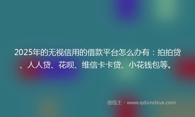 2025年的无视信用的借款平台怎么办有：拍拍贷、人人贷、花呗、维信卡卡贷、小花钱包等。