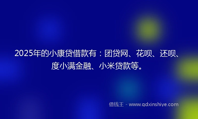 2025年的小康贷借款有：团贷网、花呗、还呗、度小满金融、小米贷款等。
