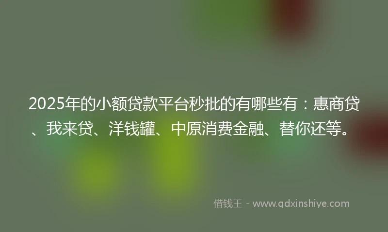 2025年的小额贷款平台秒批的有哪些有：惠商贷、我来贷、洋钱罐、中原消费金融、替你还等。
