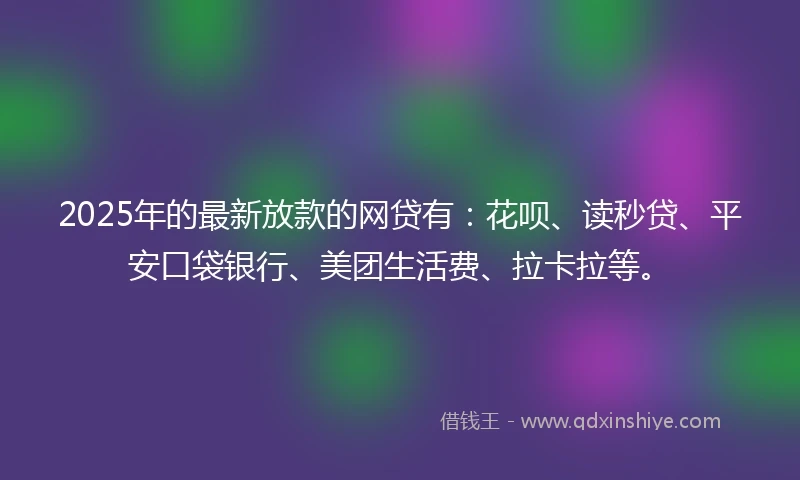 2025年的最新放款的网贷有：花呗、读秒贷、平安口袋银行、美团生活费、拉卡拉等。