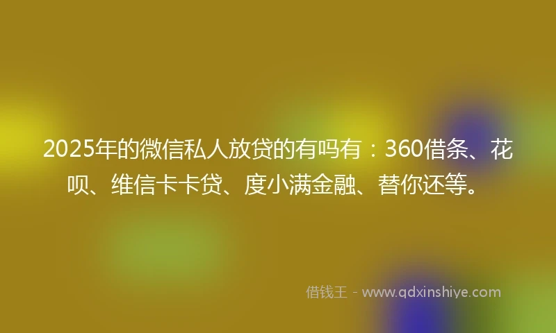 2025年的微信私人放贷的有吗有：360借条、花呗、维信卡卡贷、度小满金融、替你还等。