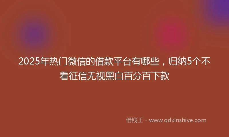 2025年热门微信的借款平台有哪些，归纳5个不看征信无视黑白百分百下款