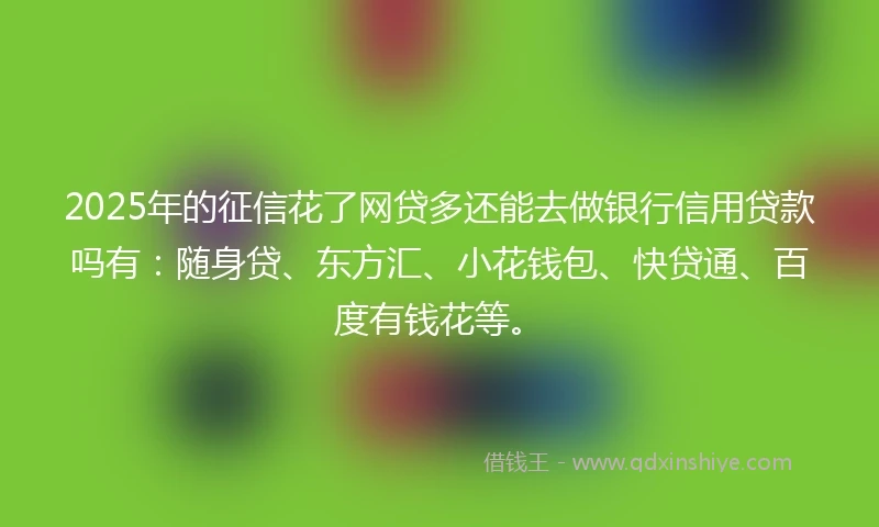 2025年的征信花了网贷多还能去做银行信用贷款吗有：随身贷、东方汇、小花钱包、快贷通、百度有钱花等。