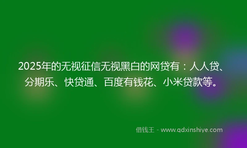 2025年的无视征信无视黑白的网贷有：人人贷、分期乐、快贷通、百度有钱花、小米贷款等。
