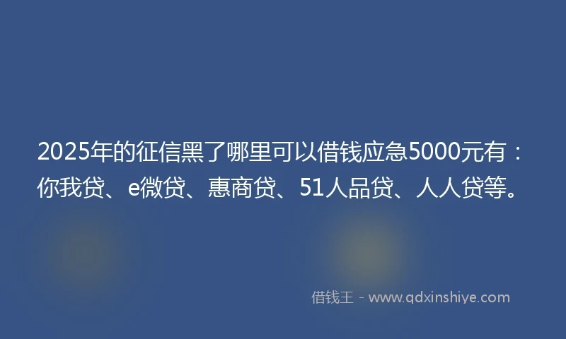 2025年的征信黑了哪里可以借钱应急5000元有：你我贷、e微贷、惠商贷、51人品贷、人人贷等。