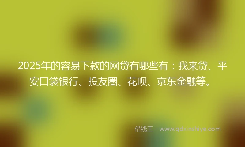2025年的容易下款的网贷有哪些有：我来贷、平安口袋银行、投友圈、花呗、京东金融等。