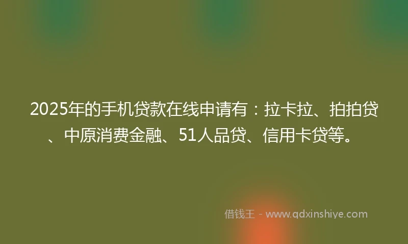 2025年的手机贷款在线申请有：拉卡拉、拍拍贷、中原消费金融、51人品贷、信用卡贷等。