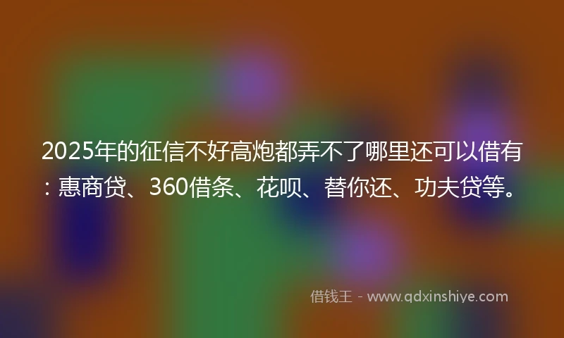 2025年的征信不好高炮都弄不了哪里还可以借有：惠商贷、360借条、花呗、替你还、功夫贷等。