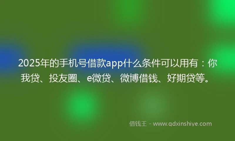 2025年的手机号借款app什么条件可以用有：你我贷、投友圈、e微贷、微博借钱、好期贷等。