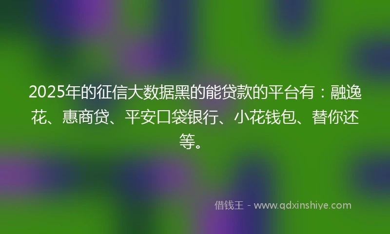2025年的征信大数据黑的能贷款的平台有：融逸花、惠商贷、平安口袋银行、小花钱包、替你还等。