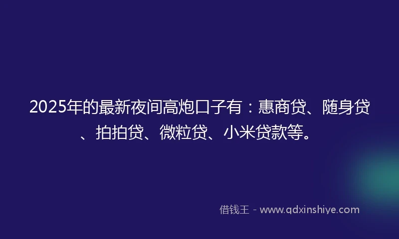 2025年的最新夜间高炮口子有：惠商贷、随身贷、拍拍贷、微粒贷、小米贷款等。