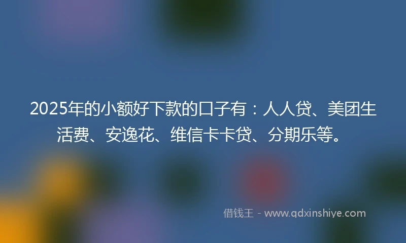 2025年的小额好下款的口子有：人人贷、美团生活费、安逸花、维信卡卡贷、分期乐等。