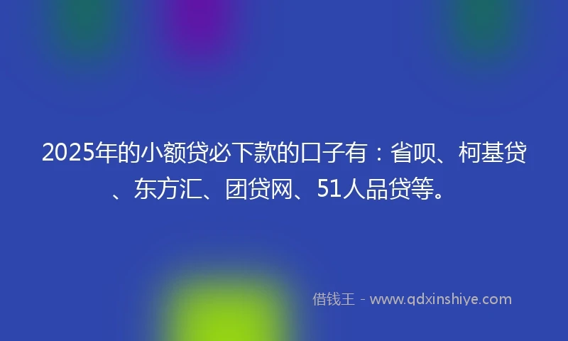 2025年的小额贷必下款的口子有：省呗、柯基贷、东方汇、团贷网、51人品贷等。