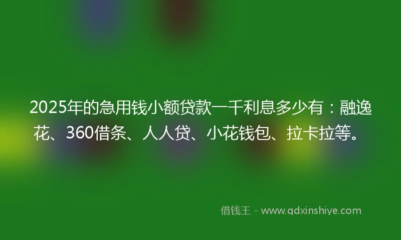 2025年的急用钱小额贷款一千利息多少有：融逸花、360借条、人人贷、小花钱包、拉卡拉等。