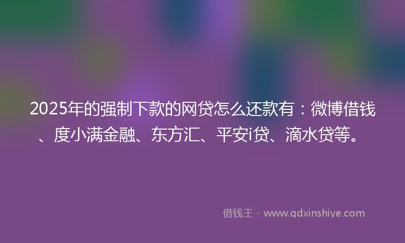 2025年的强制下款的网贷怎么还款有：微博借钱、度小满金融、东方汇、平安i贷、滴水贷等。