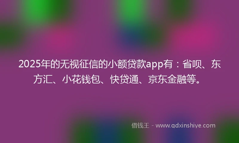 2025年的无视征信的小额贷款app有：省呗、东方汇、小花钱包、快贷通、京东金融等。