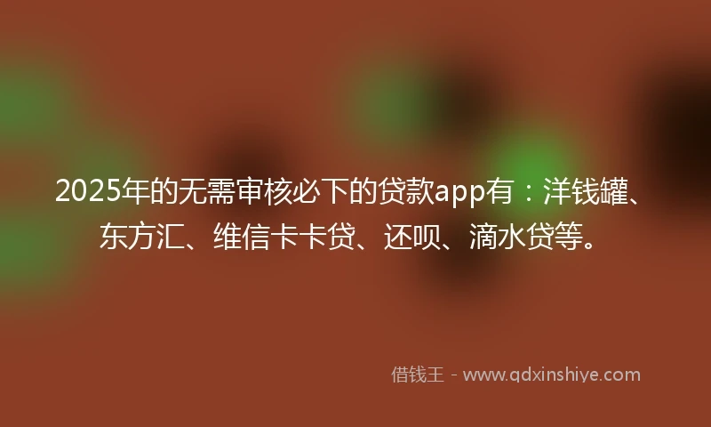 2025年的无需审核必下的贷款app有：洋钱罐、东方汇、维信卡卡贷、还呗、滴水贷等。