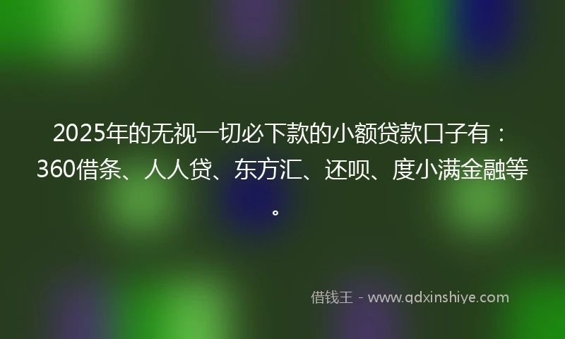 2025年的无视一切必下款的小额贷款口子有：360借条、人人贷、东方汇、还呗、度小满金融等。