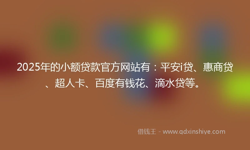 2025年的小额贷款官方网站有：平安i贷、惠商贷、超人卡、百度有钱花、滴水贷等。