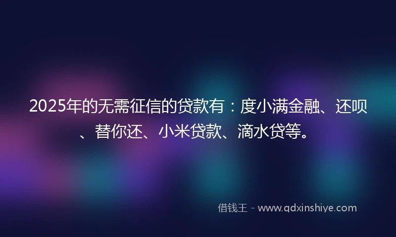 2025年的无需征信的贷款有：度小满金融、还呗、替你还、小米贷款、滴水贷等。